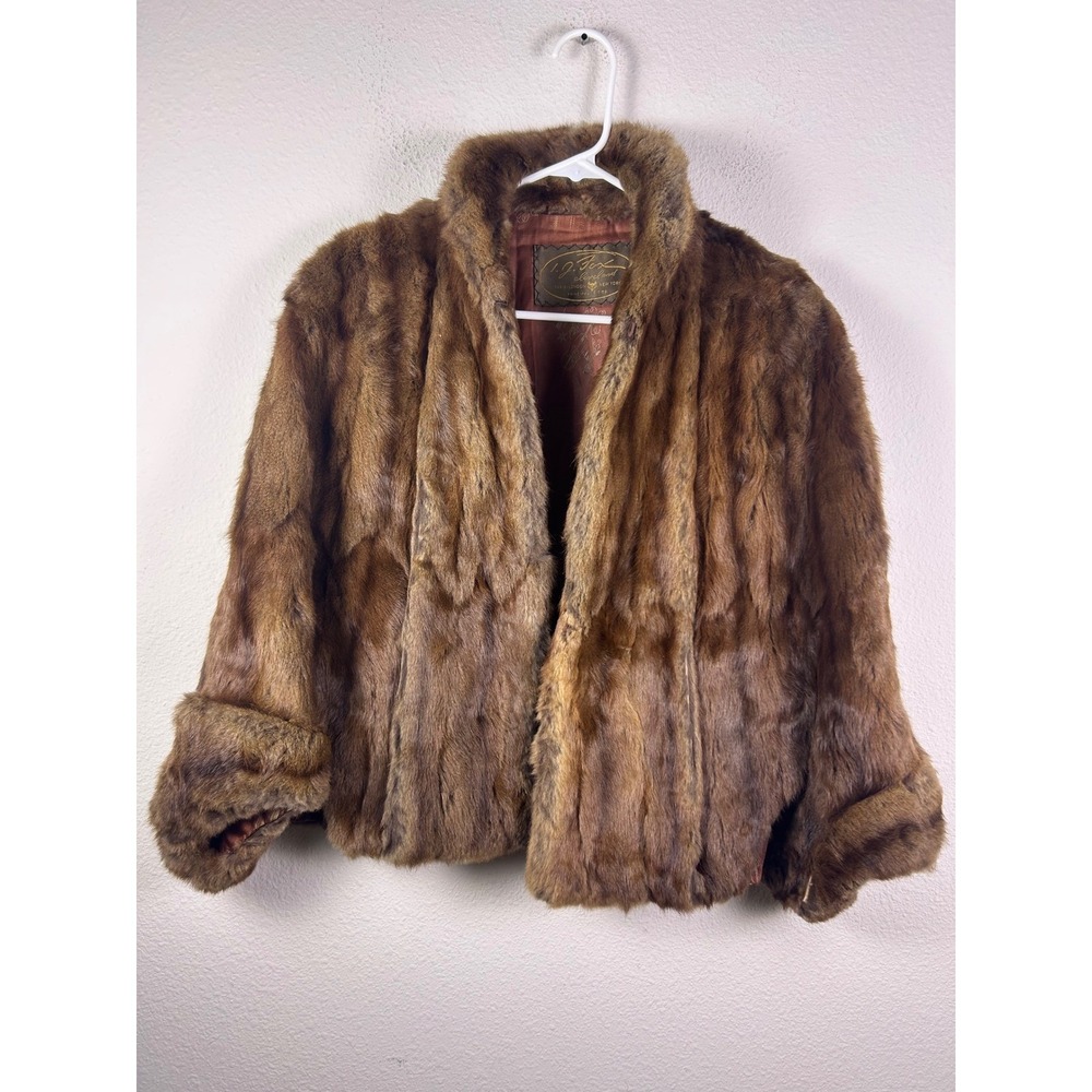 Vintage IJ Fox Cleveland Brown Real Fur Jacket Shawl Collar (FLAW)